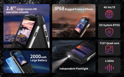 HAMTOD H3 Rugged Phone 2.8 inch HD Screen Quad-core 2000mAh Battery 0.3MP Camera 4G VoLTE