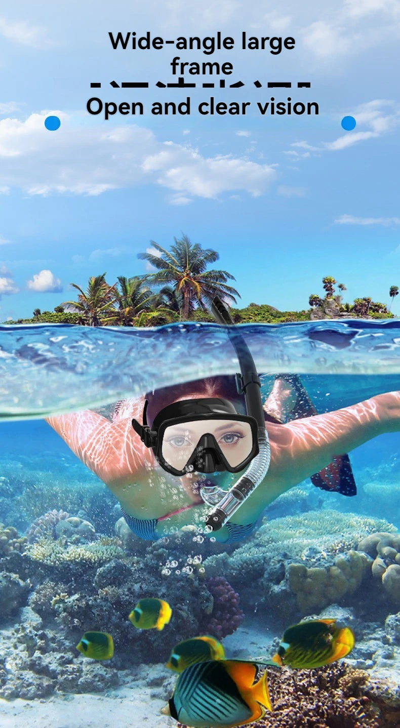 Diving Mask Snorkel Set For Adults Tempered Glass Scuba Professional Panoramic Snorkeling Gear Swimming Training Snorkel Kit
