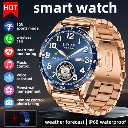 LIGE New Steel Smart Watch Men 1,38inch Bluetooth Call Business Men Watches Fitness Activity Sports Heart Rate Health Smartwatch