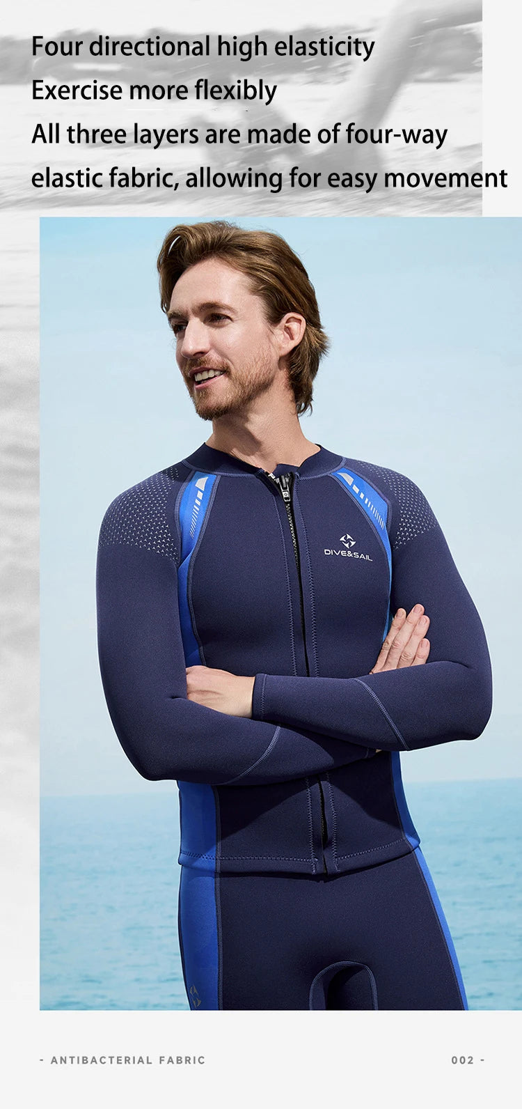 2025 New Men Women Wetsuit Top 3mm Neoprene Wetsuit Jacket Long Sleeve Front Zipper Swimsuit Surfing Diving Tops for Water Sport