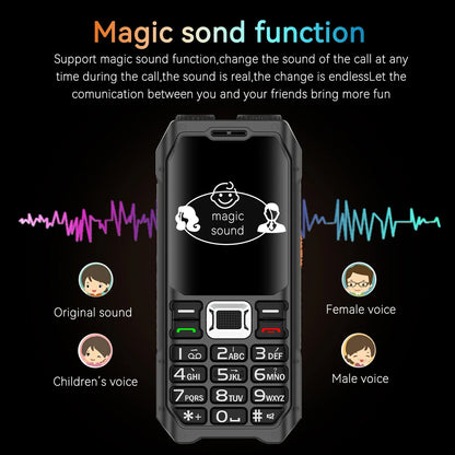 Rugged Outdoor Mobile Phone 4 Quad Sim Voice Changer Dual Torch Loudspeaker Large Button Powerbank Large Battery SOS Call Mobile