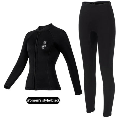 Women's 3mm Two-Piece Diving Suit Long Sleeve Coldproof Wetsuit Top Pants for Snorkeling Surfing Swimming