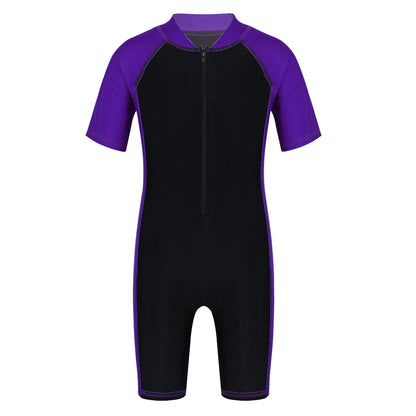 Wetsuits Kids Boys Girls Swimwear Swimsuits Short Sleeves Bodysuit Zippered Shorty Unitard Children's Bathing Suit Wetsuit