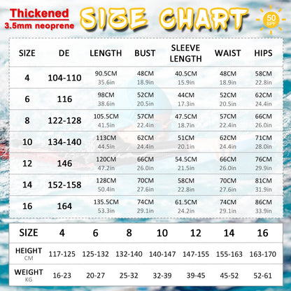 Thermal Full Wet Suits for Girls,Long Sleeve Anti-UV One-Piece Kids Wetsuits,3.5mm Neoprene,Thick Warm Swimming Surfing Wear