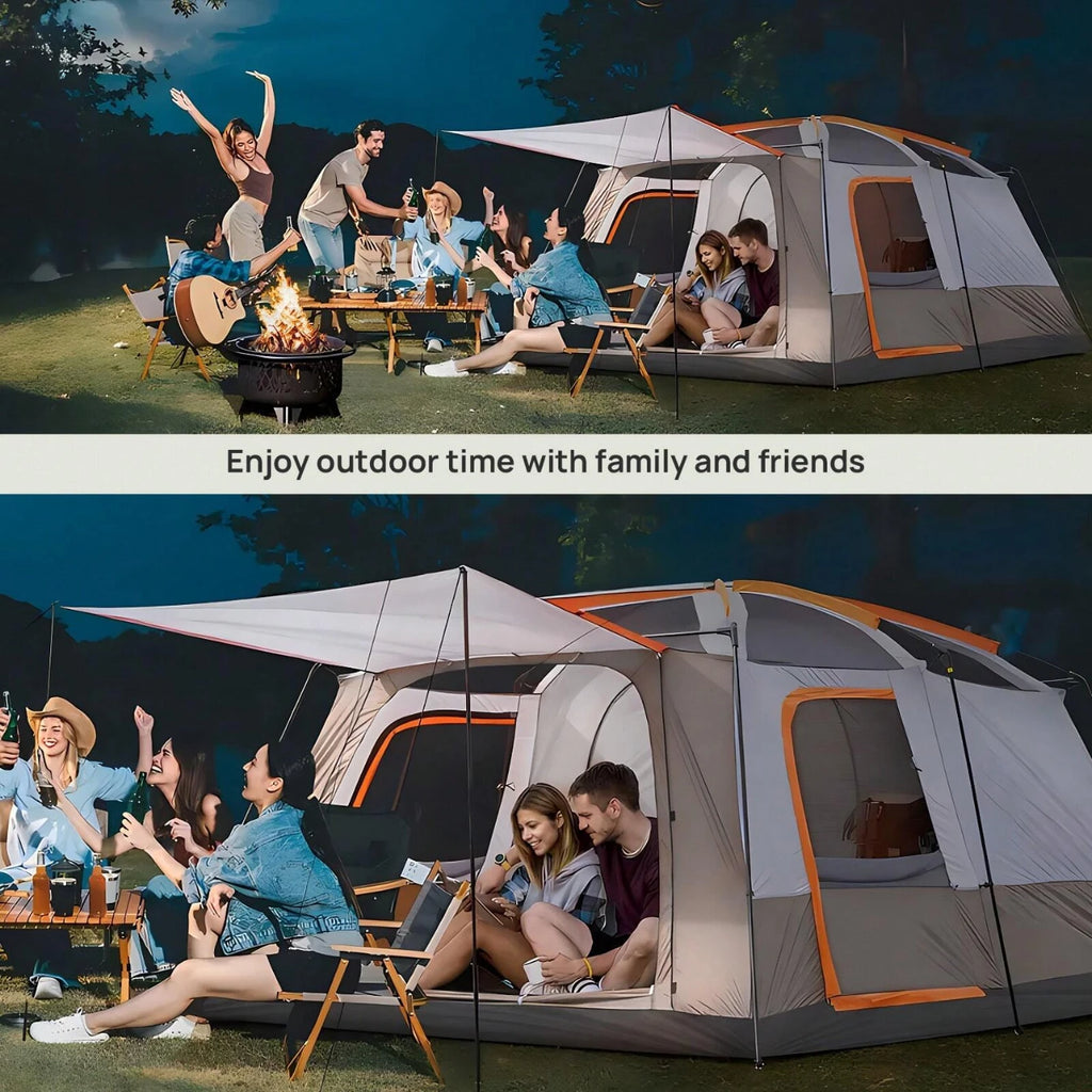 5-8 Person Camping Tent 2 Bedroom 1Hall  Double Layers Oversize Thickened Rainproof Tent Outdoor Family Camp Tour Equipment