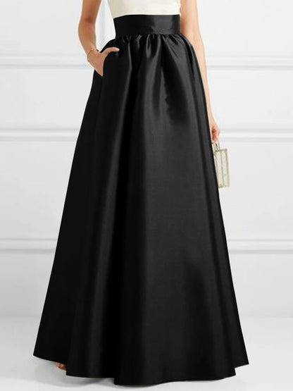 ZANZEA Bohemian Women Satin Silk Black Long Skirts Elegant Solid A-Line Party Jupes Femme Waist Zipper Oversized Casual Dresses