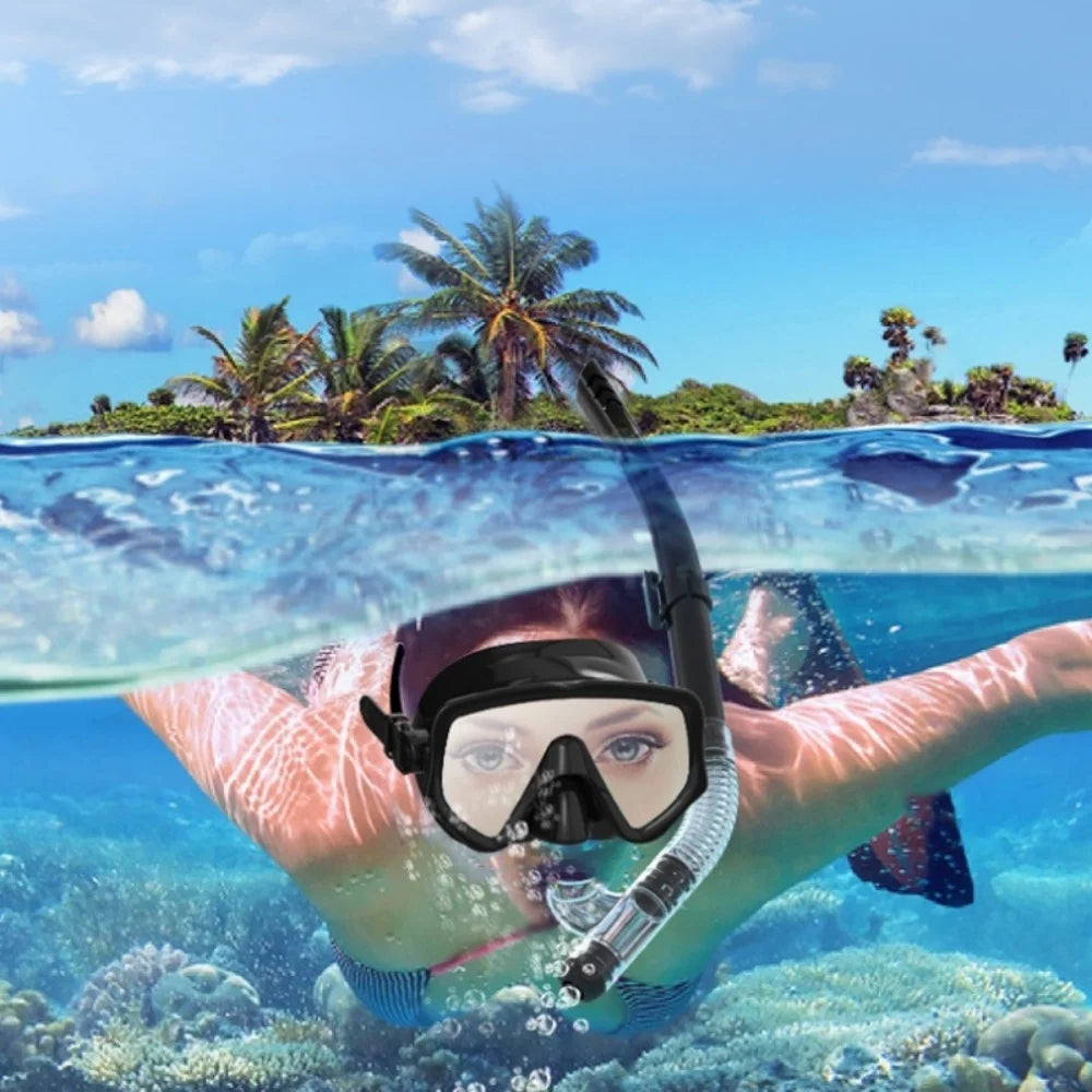 Diving Mask Snorkel Set For Adults Tempered Glass Scuba Professional Panoramic Snorkeling Gear Swimming Training Snorkel Kit
