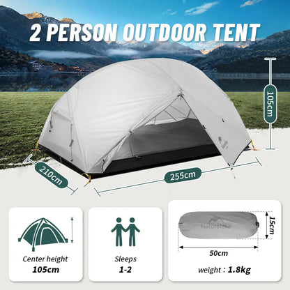 Naturehike Mongar 2 Person Tent Ultralight Camping Tent Outdoor Travel Tent Double Layer Waterproof Tent 3 Season Portable Tent