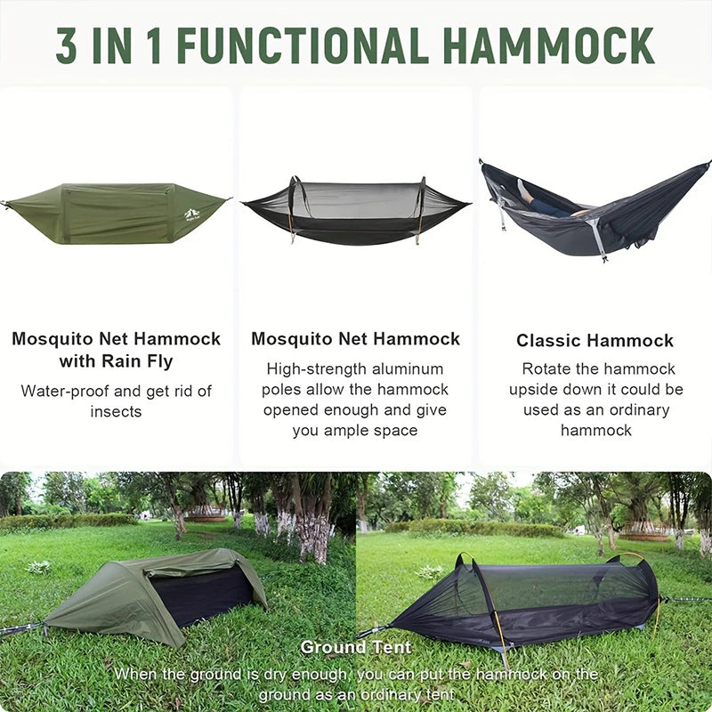 Camping Hammock Tent With Mosquito Net And Rain Fly For 1 Persons Backpacking Bed Lightweight Waterproof Hiking Backyard Outdoor