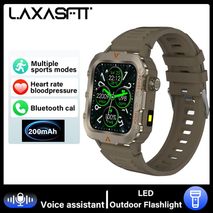 LAXASFIT 2025 New Smart Watch Men's Outdoor Watch 1.85 inch Voice Assistant Bluetooth Call with LED Flashlight Smart Watch