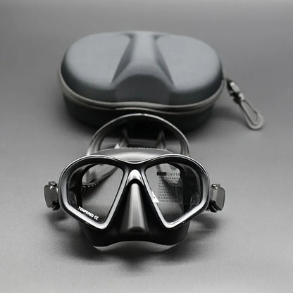 Professional Wet Low Volume Freediving Mask, Tempered Glass dive Mask, J-Type Diving Mask, Snorkel Set, With Go-Pro Camera Mount