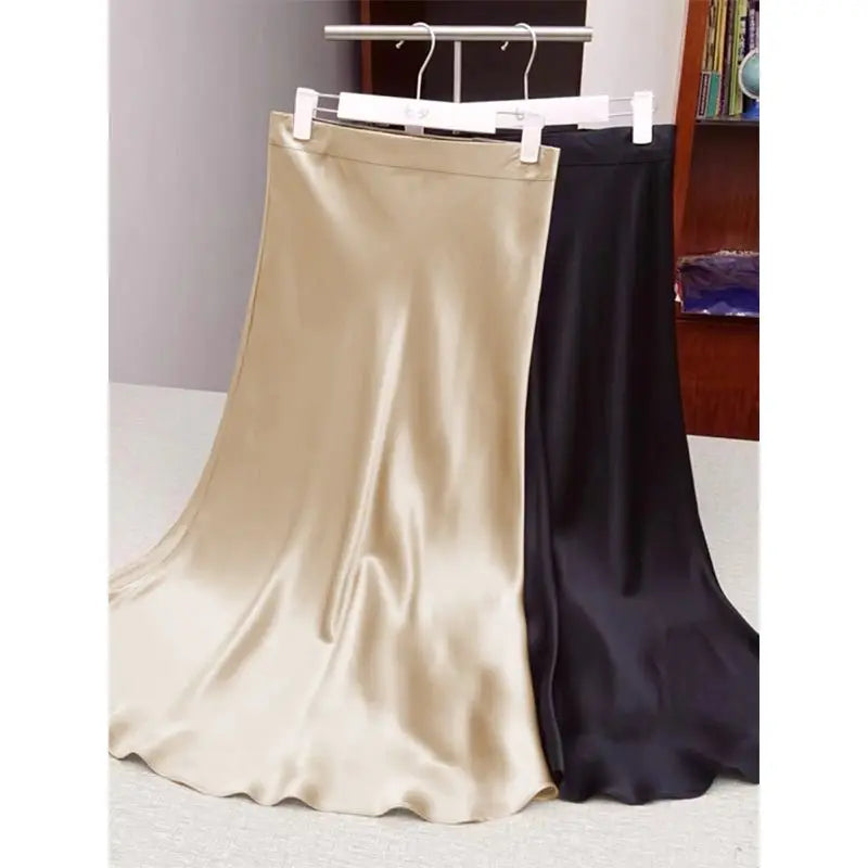Fashion Oversized Women Clothing Satin Skirts Summer Temperament Solid Color High Waist A-line Skirt Female Simplicity Skirt