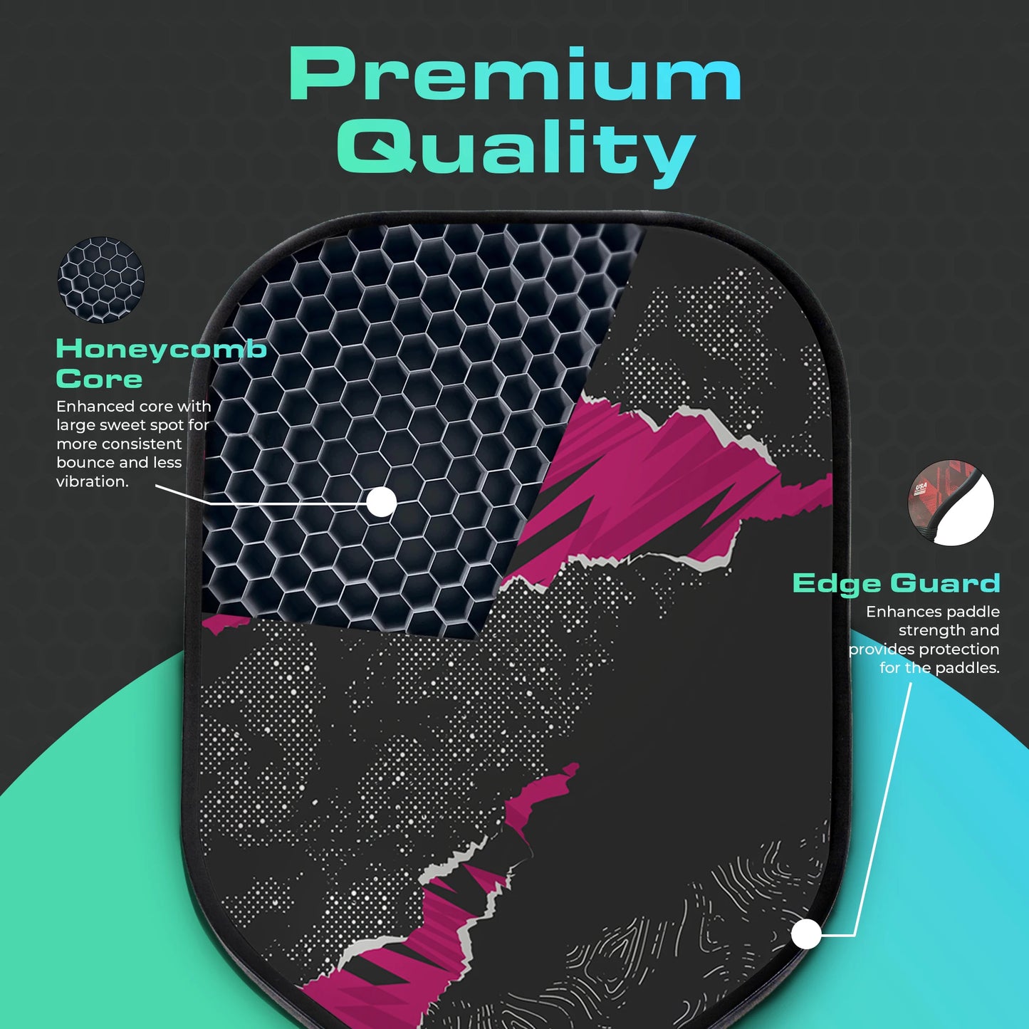 Black Purple Polka Dot USAPA Pickleball Paddle Fiberglass Surface High Grit & Spin Unibody Edgeless Sport Racquet Pickleball
