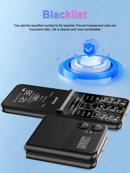 SERVO 4 SIM Fashionable Flip Cellular Phone Speed Dial Flashlight Magic Voice FM Radio 2G GSM Foldable Mobile Phone Type-C 2.6"