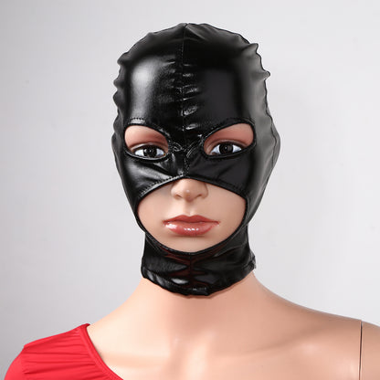 Adult Shiny Leather Masks Sex Toys Bronzing Cloth Open Mouth And Eye Glued Head Cover Couples Adult Products