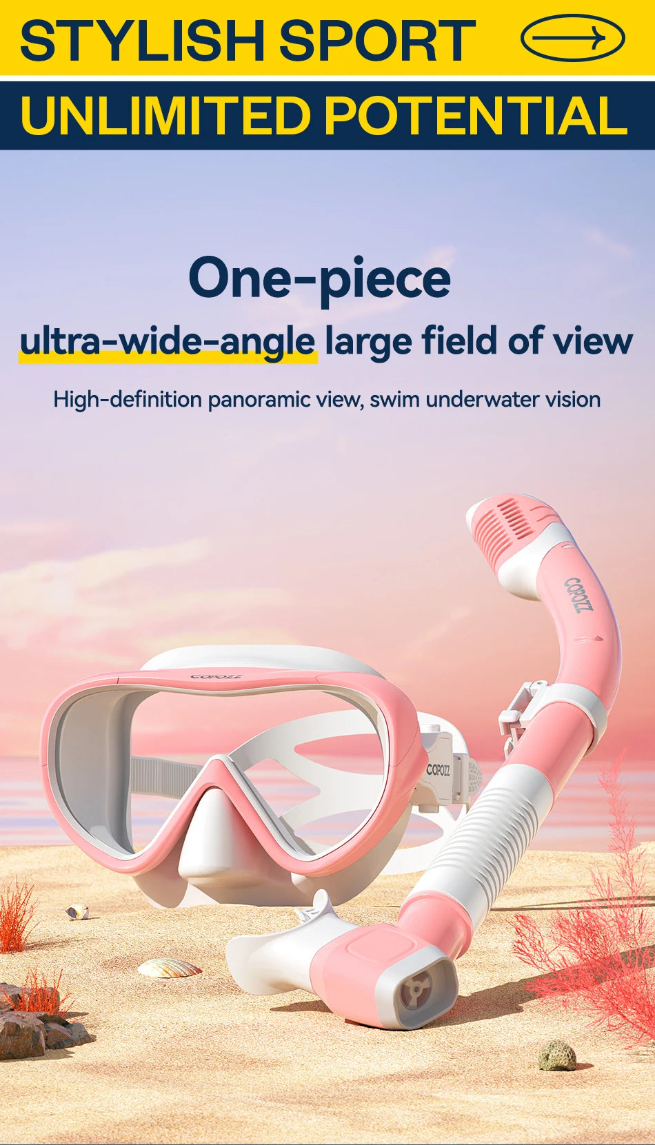 COPOZZ Professional  Diving Mask Full Vision Mask Underwater Snorkel Mask Set Swimming Snorkel HD Anti Fog Diving Equipment