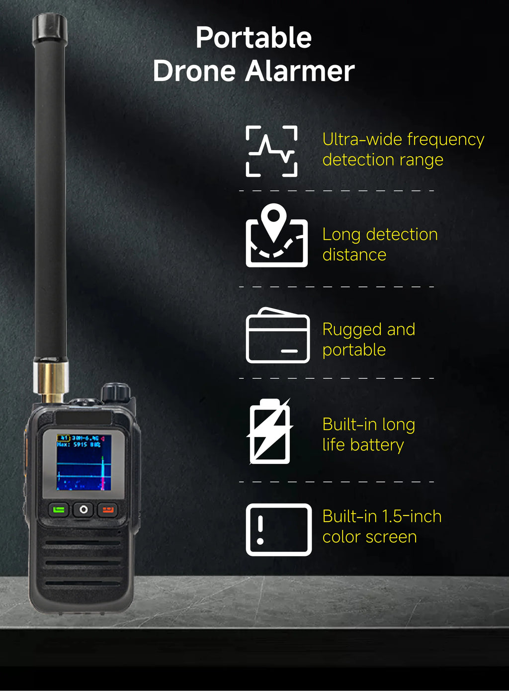 Drone Detector 2KM Long Distance UAV Detection Device Handheld 30-6400MHz Detection Drone Alarm Drone Video Transmission Signals