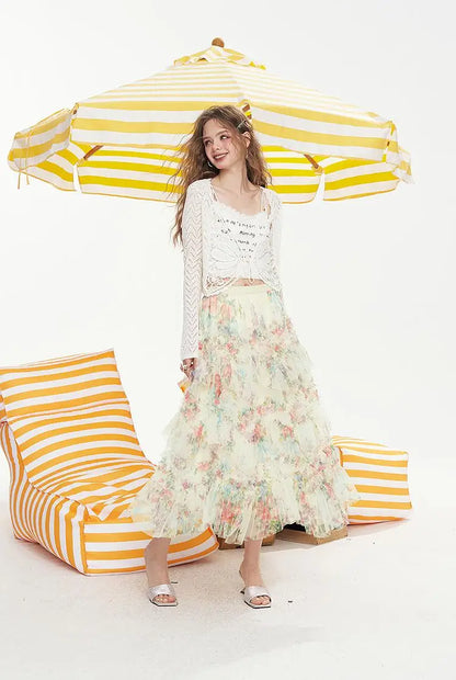 ELFSACK 2025 Summer New Arrivals High Waisted A-Line Floral Chic Skirt For Women