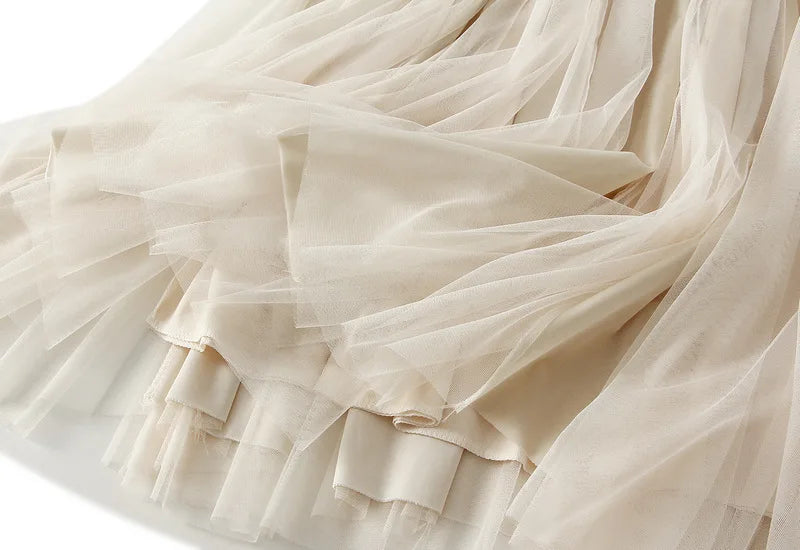 2025 Autumn Winter Velvet Mesh Patchwork Midi Skirts Women Korean Style Casual High Waist Elegant Long Skirts