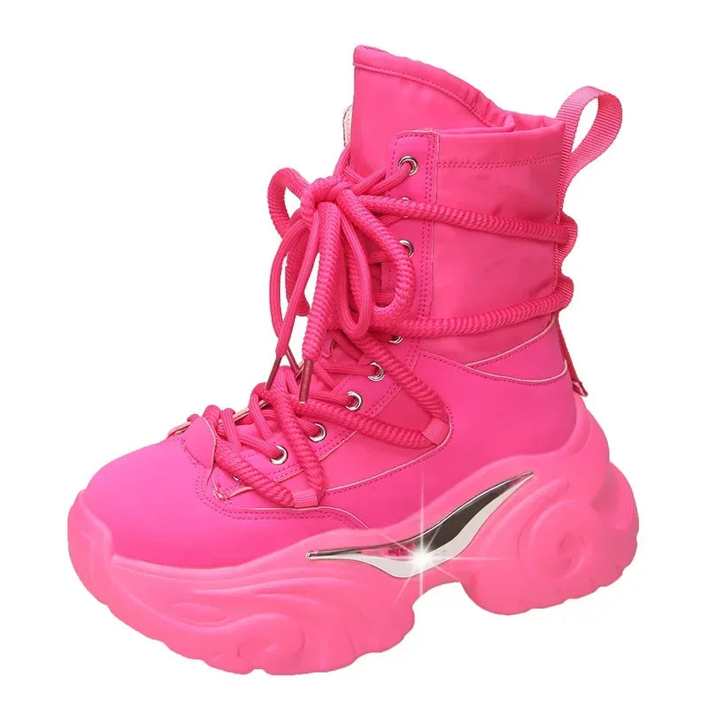 Women's Pink Boots Platform New in  Calf High Boot Woman Winter Girl's Ankle Bootie White Sneakers Trends 2023 Cross Strap Bling