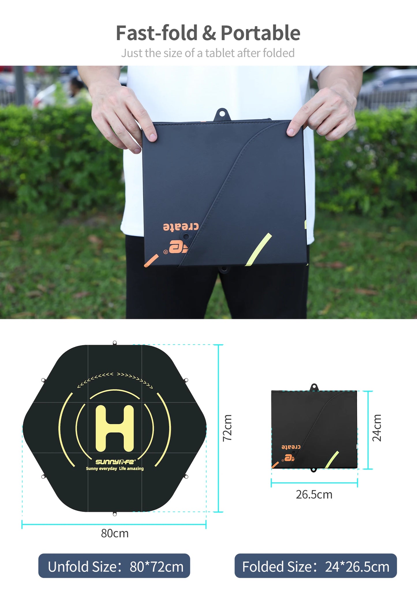 Sunnylife 80cm Waterproof Drone Landing Pad Set for DJI Mavic Series/Mavic Air Series/Mini Series Portable Landing Platfrom Mats