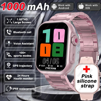 1000 mAh Smart Watch Men Women 1.85-Inch AMOLED GPS 100+Sports Mode Watches Heart Rate Bluetooth Call IP68 Waterproof Smartwatch