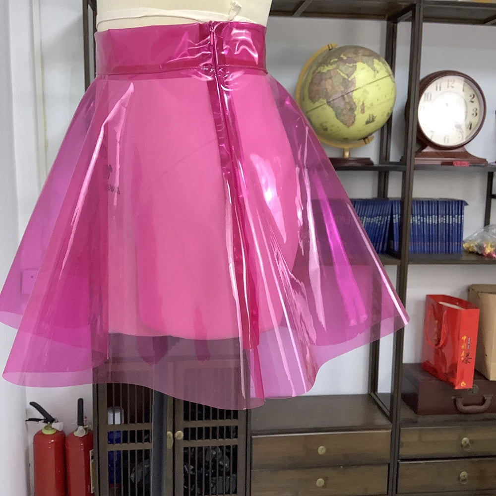 Sexy Clear PVC Women Skirt Skirts Super Mini Pleated Mini Skirts Fetish Plastic Hot Erotic Pole Dance Clubwear Sissy Skirts 7XL