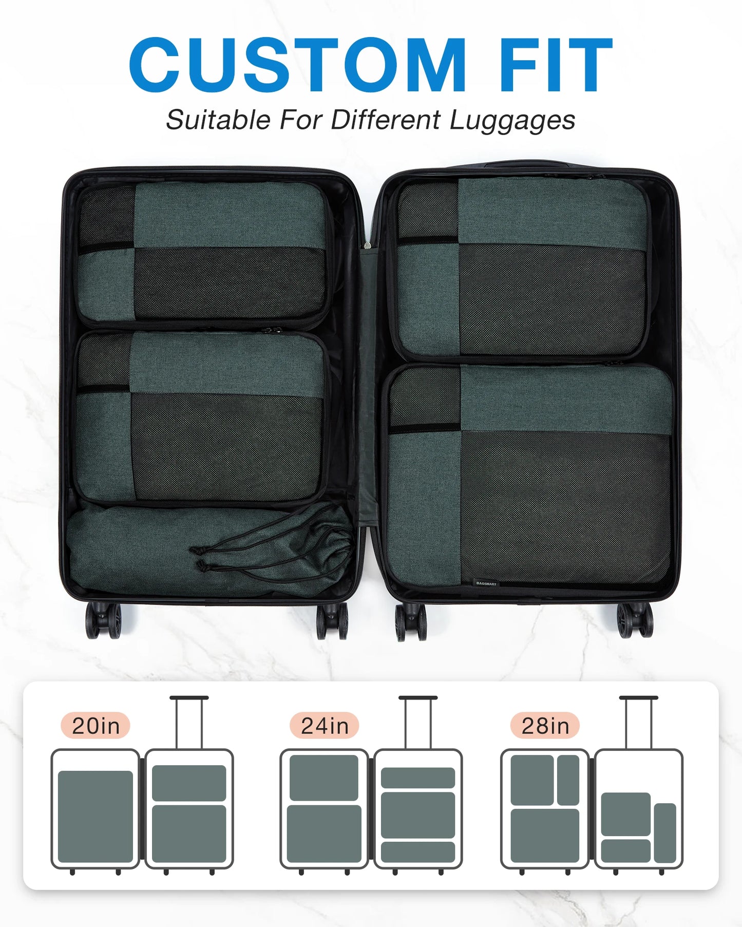 BAGSMART Compression Packing Cubes Men Travel Expandable Luggage Organizer  Carry on Luggage Packing Organizers for Women