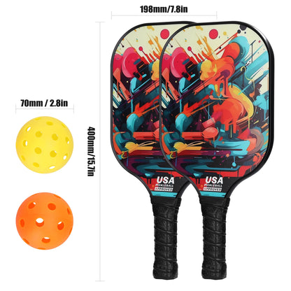 Fiberglas Pickleball Rackets Set Pickleball Paddle Set of 2 Rackets and 4 Pickleballs Balls Pickle-Ball Racquet with Balls Sport