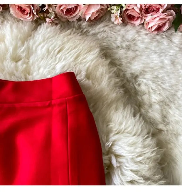 Faion High Waist  Color Midi Skirt Slimming Elastic Slit One Step OL Busin Bodycon Skirt Young Women Commute Sle