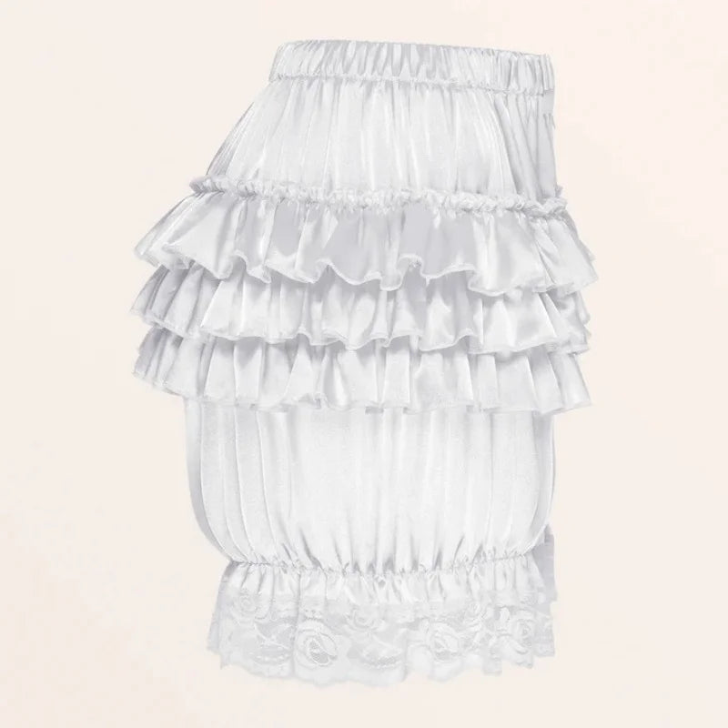Satin Lace Ruffles Lolita Bloomers Shorts Pants Women Pink Tiered Kawaii Pumpkin Panties Y2k Vintage Victorian Bloomer