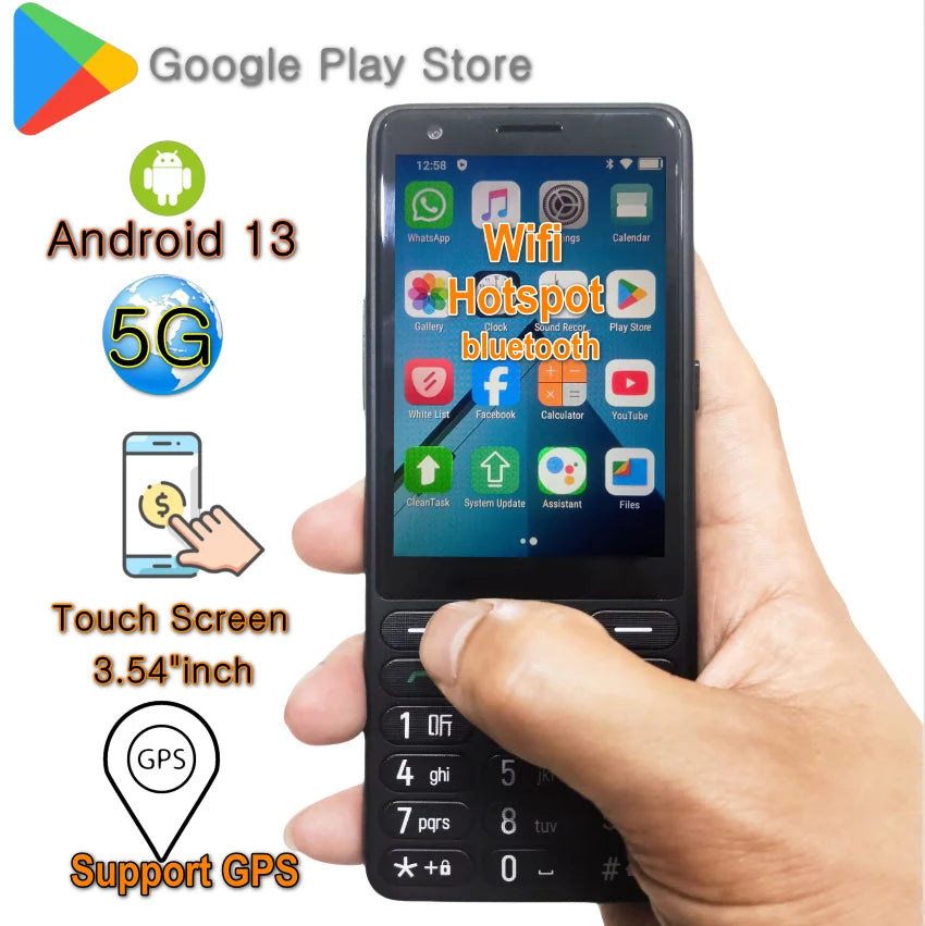 Feature Phone with Touch Screen Smartphone Wifi 5G/4G Global Languages Removable battery Big Buttons 3.54"inch Senior Cell Phone