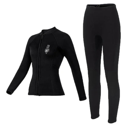 Women's 3mm Two-Piece Diving Suit Long Sleeve Coldproof Wetsuit Top Pants for Snorkeling Surfing Swimming