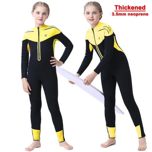 Thermal Full Wet Suits for Girls,Long Sleeve Anti-UV One-Piece Kids Wetsuits,3.5mm Neoprene,Thick Warm Swimming Surfing Wear