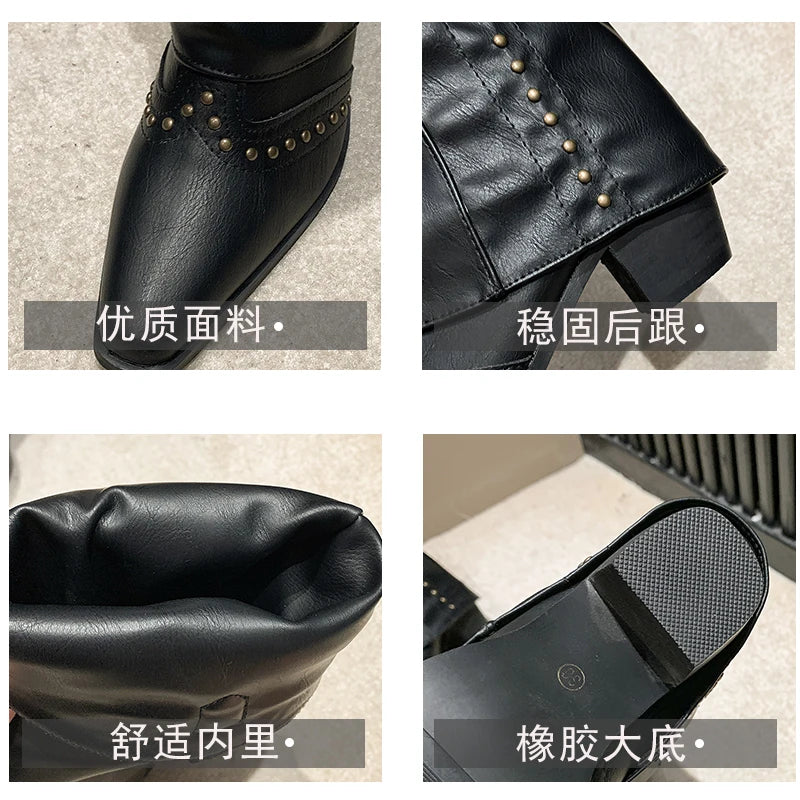 Winter Shoes Woman Thigh High Boots Fashion Back Zippers Long Knight Booties Ladies Thick Sole Girl Shoes