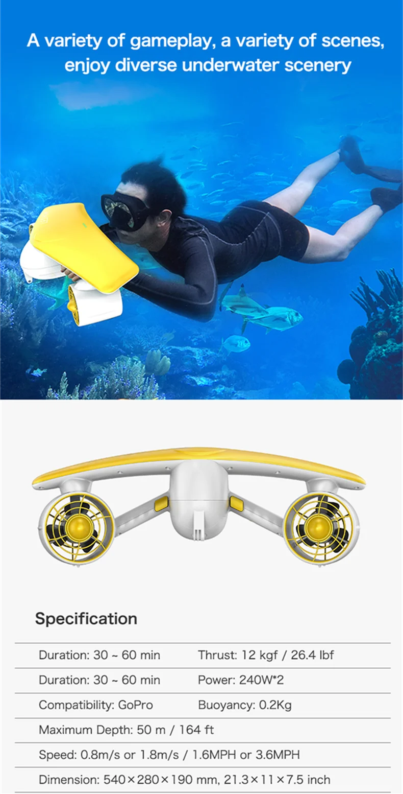 Dual Motor Sea Scooter 50m Waterproof For Diving Swimming Underwater Thruster 2023 Wholesale Hot Sale