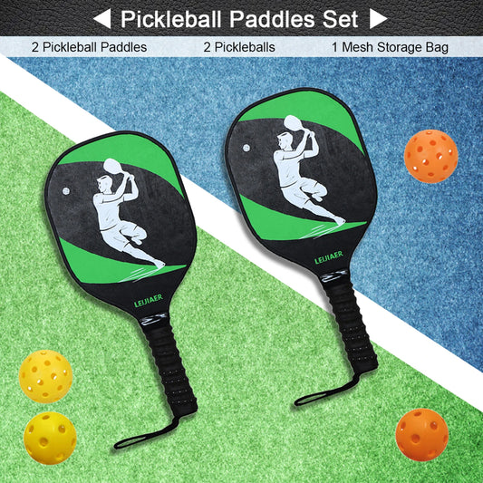 2-Pack Wooden Pickleball Paddles Set with Balls And Mesh Storage Bag Ideal for Beginners
