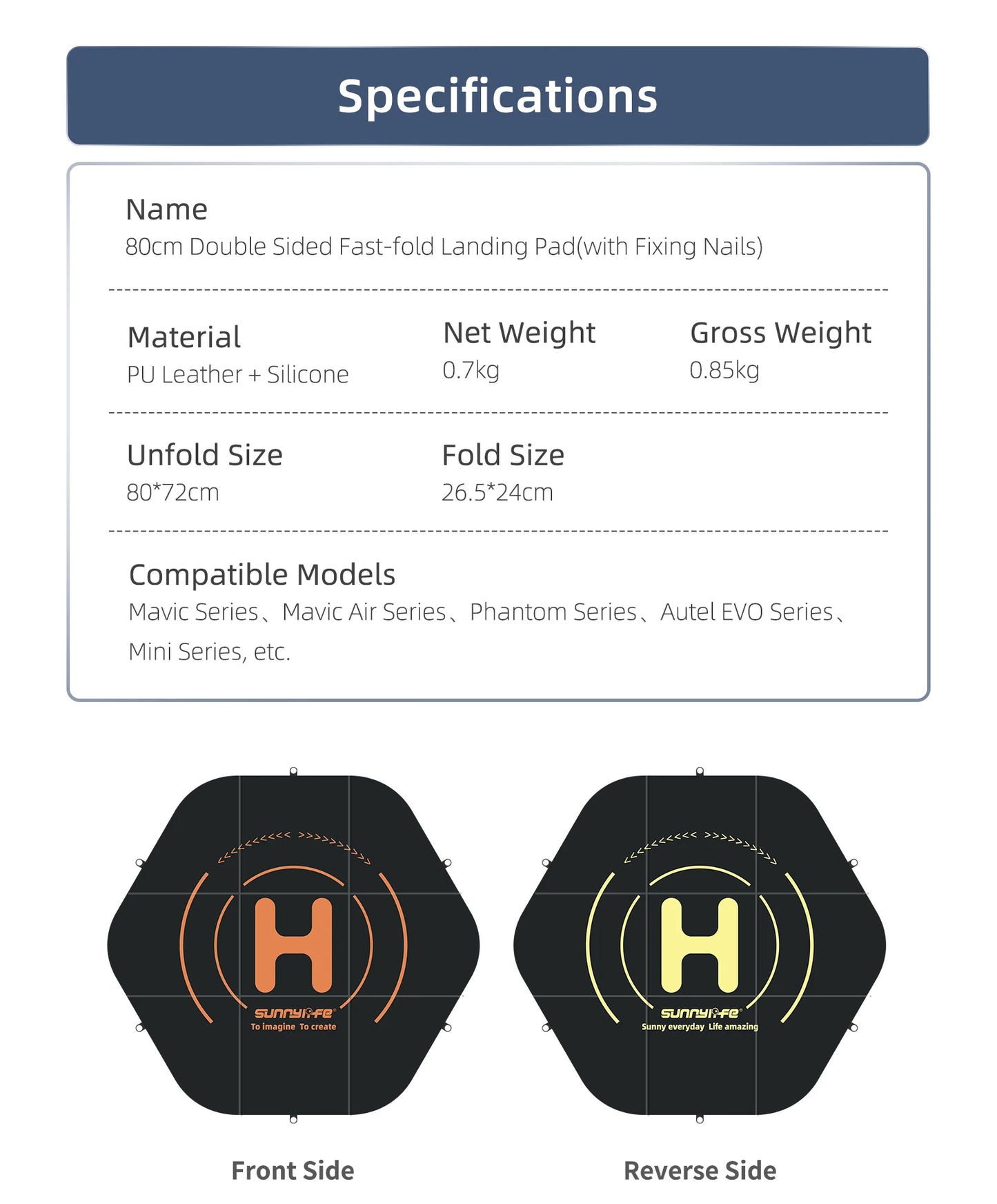 Sunnylife 80cm Waterproof Drone Landing Pad Set for DJI Mavic Series/Mavic Air Series/Mini Series Portable Landing Platfrom Mats