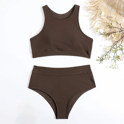 Women'S Solid Color Tank Top Swimsuit Ladies Split High Waist Swimsuit Two-Piece Set Traje De BañO Mujer Biquinis Feminino
