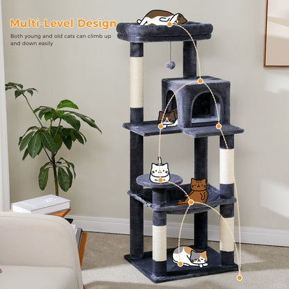 Multi-Level Cat Tree with Scratching Posts, Cozy Hammock, Plush Cat Tower for Indoor, Cat Condo Bed, Cat Accessories, Cat Toys