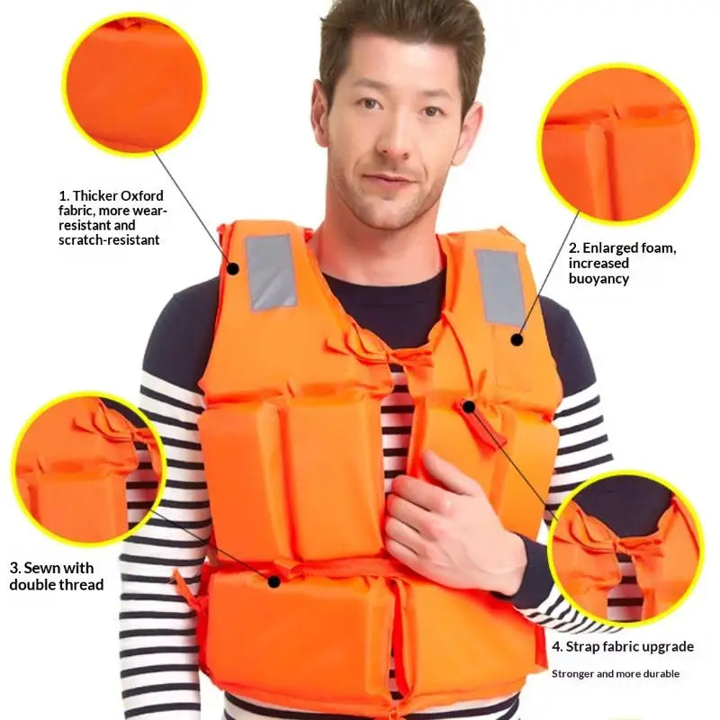 1Pcs Zipper Safety Life Jacket For Adult Flood Rescue Vest Emergency Flotation Device With Pockets Water Survival Safety Gear
