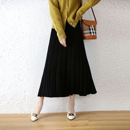 High-end 2022 Autumn/Winter New 100% Pure Wool Women's Thick Warm Elegant Pleated Skirt Fashion A Line Knitted Skirt 4 Colors