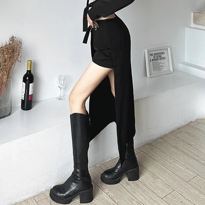 Gothic Patchwork Sexy Mini Skirts Goth Dark Techwear Women Grunge Irregular Hem High Waist Cargo Skirt Hip Hop Black Summer 2023