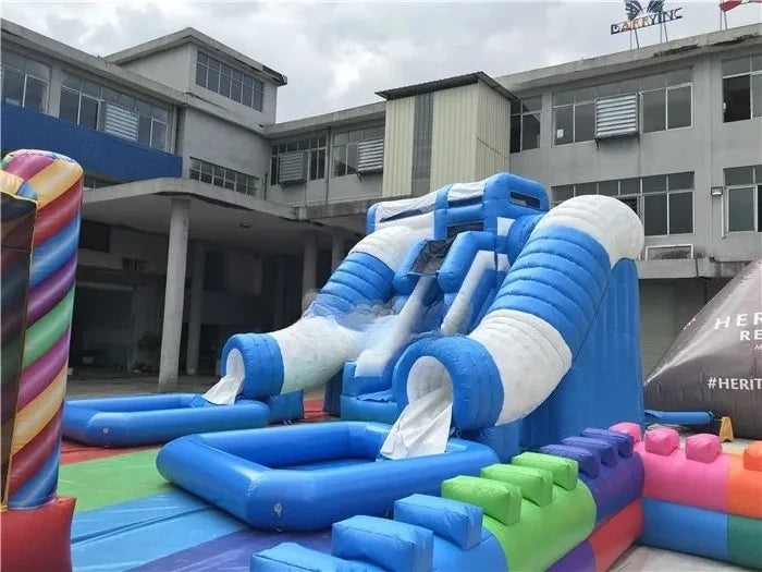 Commercial Water Park Waterslide Inflatable Kids Slide Pvc Toy Custom Inflatable Multiple Slides Children Water Slide With Pool