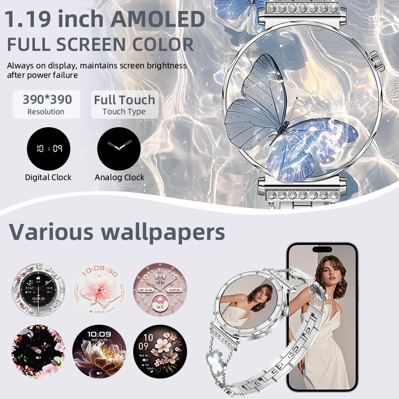 Women's Smart Watch 2026 New Fashion AMOLED Screen Bluetooth Call Custom Dials Female Health Monitoring Ladies Sports Smartwatch