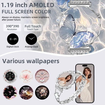 Women's Smart Watch 2026 New Fashion AMOLED Screen Bluetooth Call Custom Dials Female Health Monitoring Ladies Sports Smartwatch