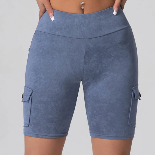 Washed Print Work Pocket Women Shorts Butt Lifting Fitness 5-Port Pants Elastic Slim 2025 New 5 Color Fashion Cycling Shorts