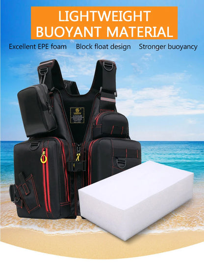 multi-functional life jacket vest for outdoor fishing, a must-have for safety. Multiple pockets for storage, buoyant materials