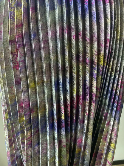 Shiny Colorful Luxury High Waist Metallic Pleated Midi Skirt 2025 Fashion Trends Elastic Waistband Pleated Skirt Old Money Style