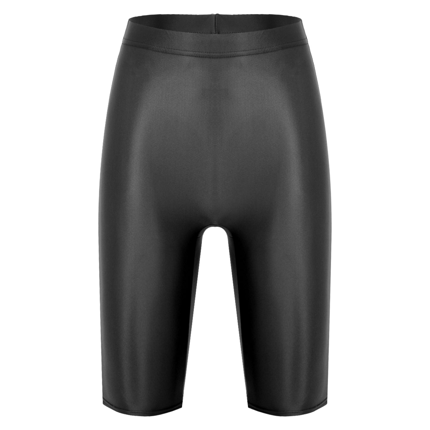 Women Glossy Shorts High Waist Fitness Short Leggings Oil Shiny Knee-Length Tights Swimming Trunks Female Workout Sports Bottoms